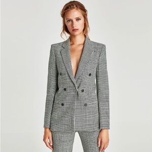 Zara Woman Plaid Double Breasted Blazer